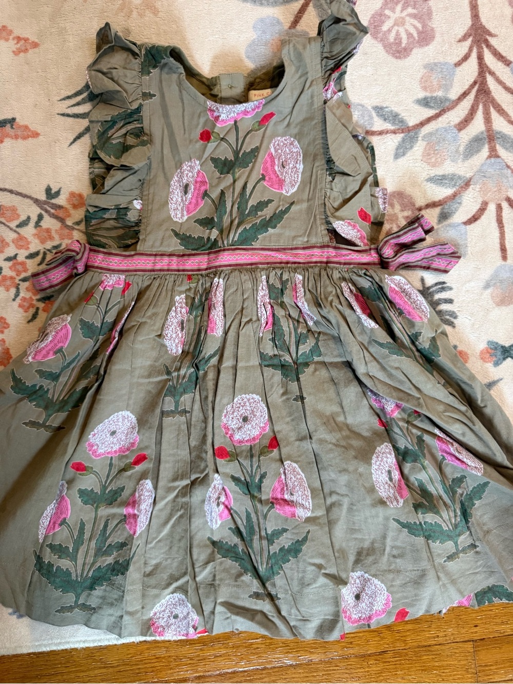 Pink Chicken Olive Floral Ruffle Dress with Pink Embroidery